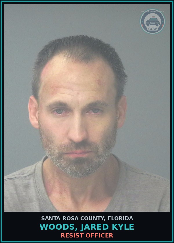 Booking mugshot of WOODS, JARED KYLE in Santa Rosa County