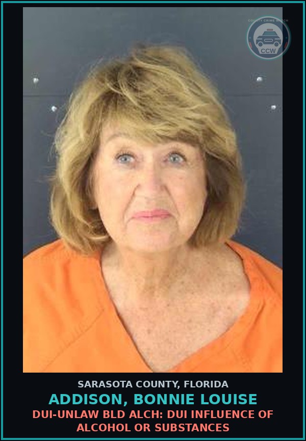 Booking mugshot of ADDISON, BONNIE LOUISE in Sarasota County