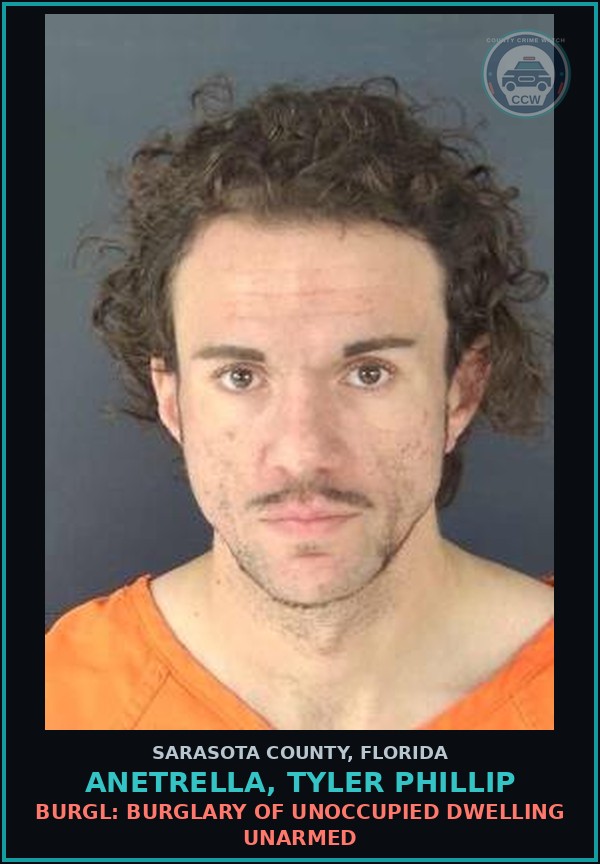 Booking mugshot of ANETRELLA, TYLER PHILLIP in Sarasota County
