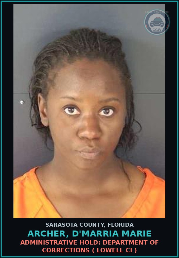 Booking mugshot of ARCHER, D'MARRIA MARIE in Sarasota County