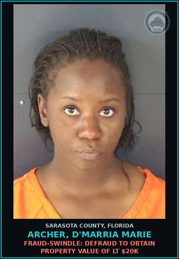 Booking mugshot of ARCHER, D'MARRIA MARIE in Sarasota County