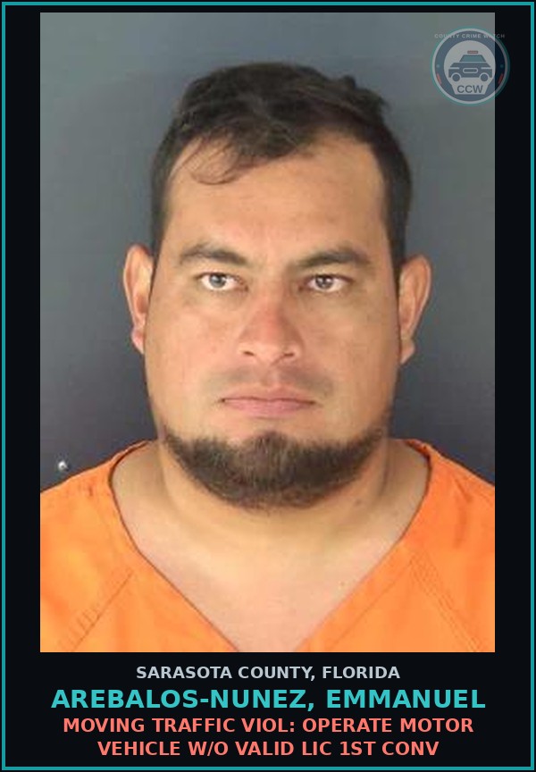 Booking mugshot of AREBALOS-NUNEZ, EMMANUEL in Sarasota County