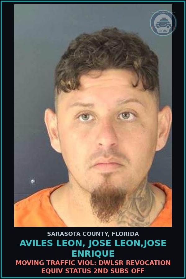 Booking mugshot of AVILES LEON, JOSE LEON,JOSE ENRIQUE in Sarasota County