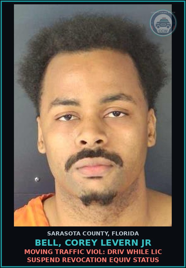 Booking mugshot of BELL, COREY LEVERN JR in Sarasota County