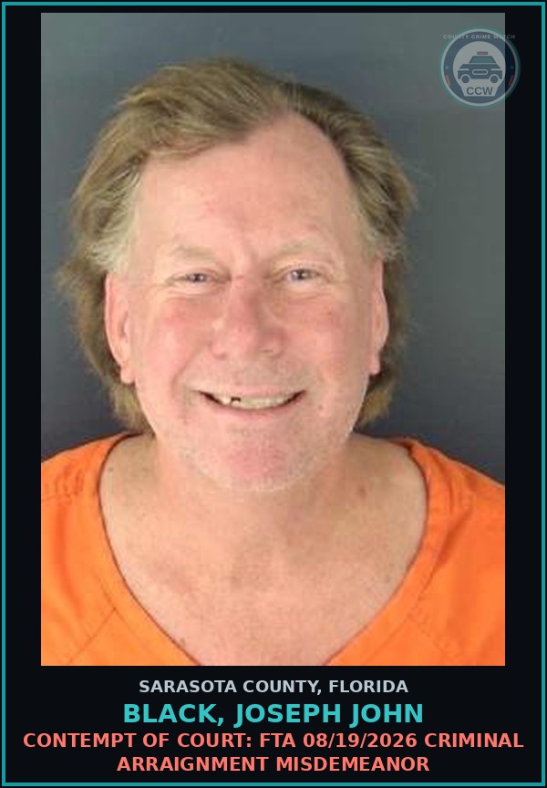 Booking mugshot of BLACK, JOSEPH JOHN in Sarasota County