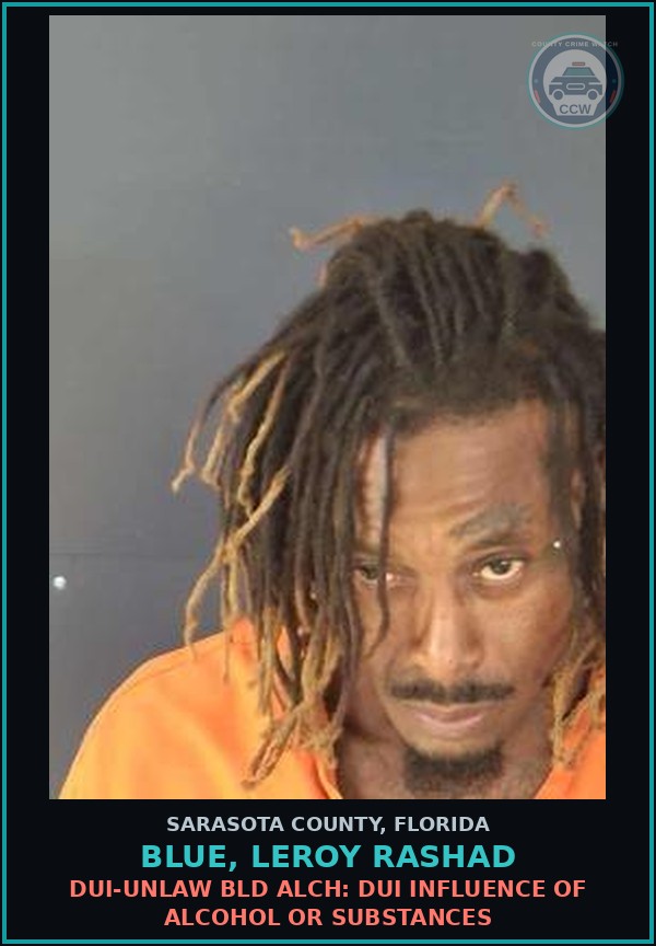 Booking mugshot of BLUE, LEROY RASHAD in Sarasota County