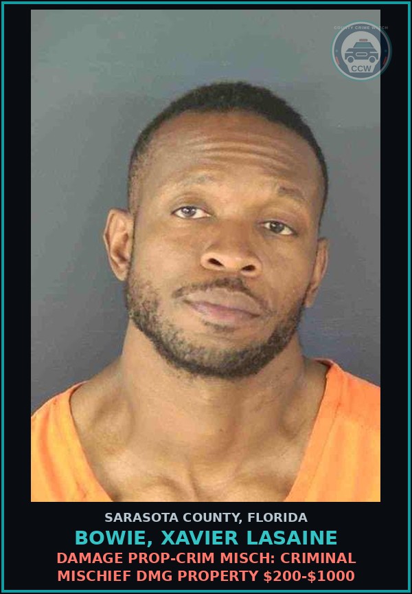 Booking mugshot of BOWIE, XAVIER LASAINE in Sarasota County