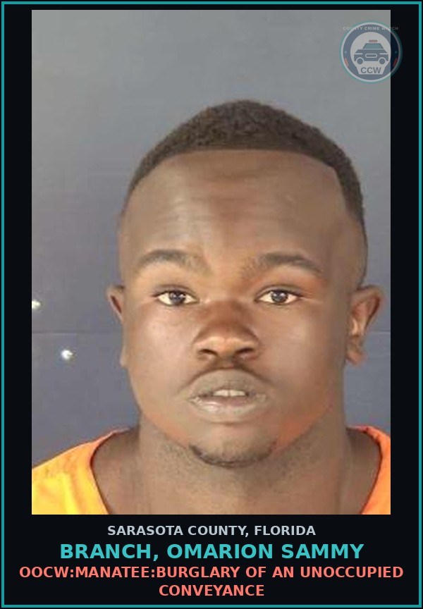 Booking mugshot of BRANCH, OMARION SAMMY in Sarasota County