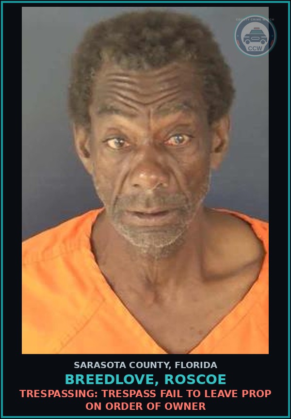 Booking mugshot of BREEDLOVE, ROSCOE in Sarasota County