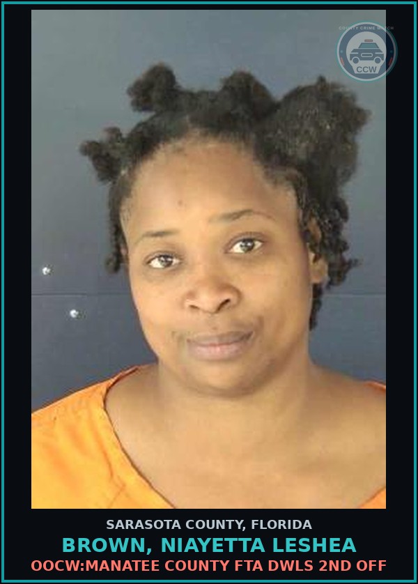 Booking mugshot of BROWN, NIAYETTA LESHEA in Sarasota County