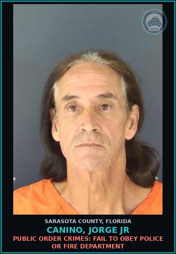 Booking mugshot of CANINO, JORGE JR in Sarasota County