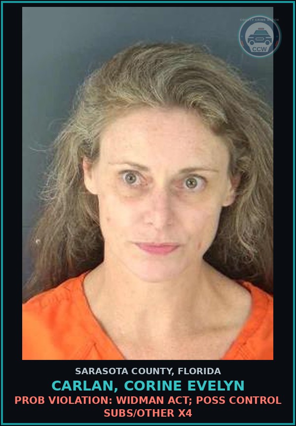 Booking mugshot of CARLAN, CORINE EVELYN in Sarasota County