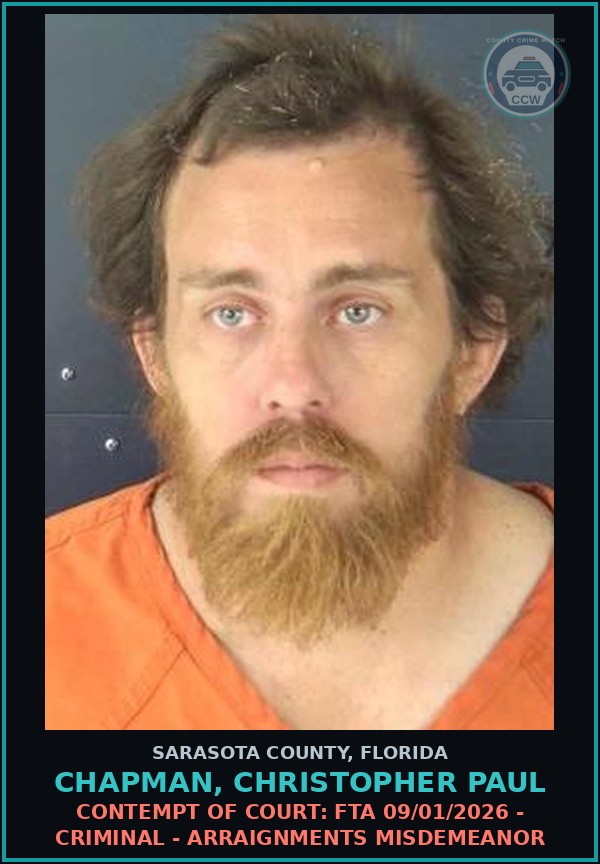 Booking mugshot of CHAPMAN, CHRISTOPHER PAUL in Sarasota County