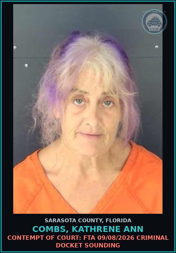 Booking mugshot of COMBS, KATHRENE ANN in Sarasota County
