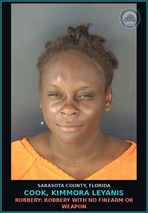 Booking mugshot of COOK, KIMMORA LEYANIS in Sarasota County