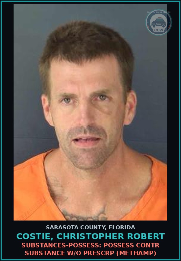 Booking mugshot of COSTIE, CHRISTOPHER ROBERT in Sarasota County