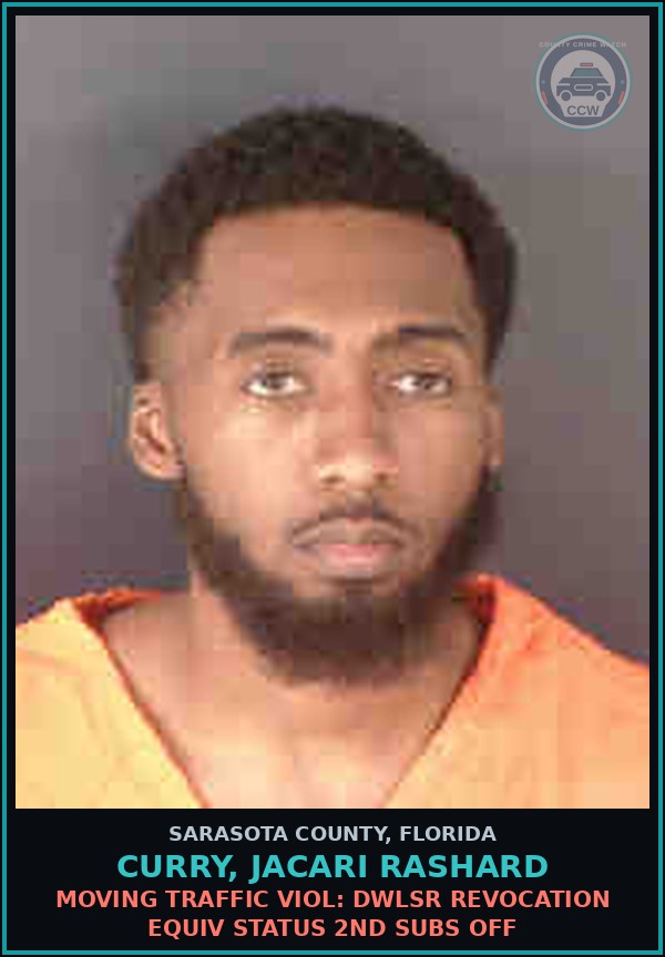 Booking mugshot of CURRY, JACARI RASHARD in Sarasota County