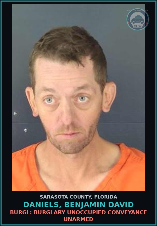 Booking mugshot of DANIELS, BENJAMIN DAVID in Sarasota County