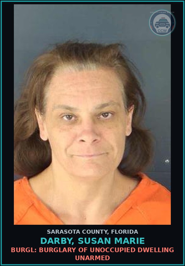 Booking mugshot of DARBY, SUSAN MARIE in Sarasota County