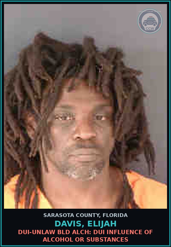 Booking mugshot of DAVIS, ELIJAH in Sarasota County