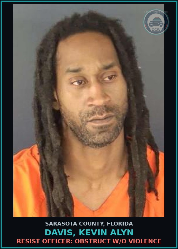 Booking mugshot of DAVIS, KEVIN ALYN in Sarasota County