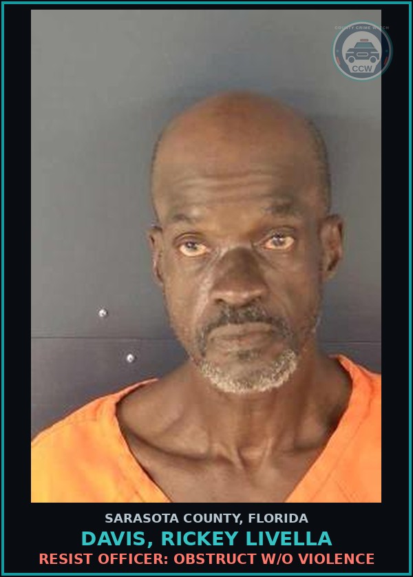 Booking mugshot of DAVIS, RICKEY LIVELLA in Sarasota County