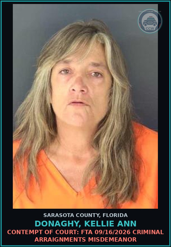 Booking mugshot of DONAGHY, KELLIE ANN in Sarasota County