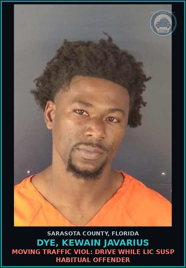 Booking mugshot of DYE, KEWAIN JAVARIUS in Sarasota County