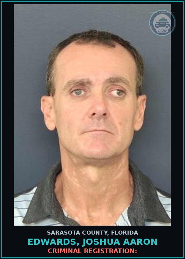 Booking mugshot of EDWARDS, JOSHUA AARON in Sarasota County