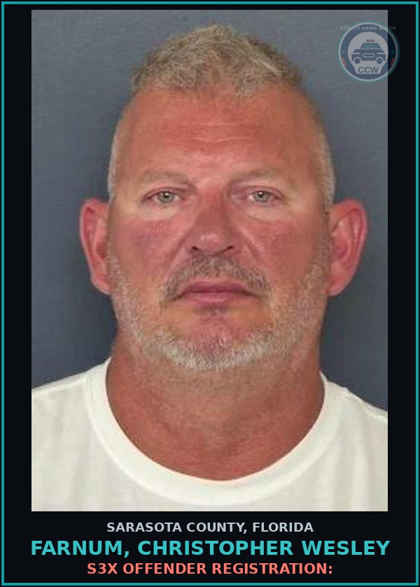 Booking mugshot of FARNUM, CHRISTOPHER WESLEY in Sarasota County