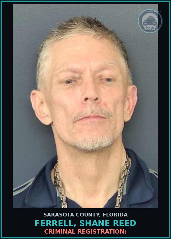 Booking mugshot of FERRELL, SHANE REED in Sarasota County