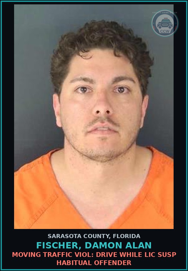 Booking mugshot of FISCHER, DAMON ALAN in Sarasota County