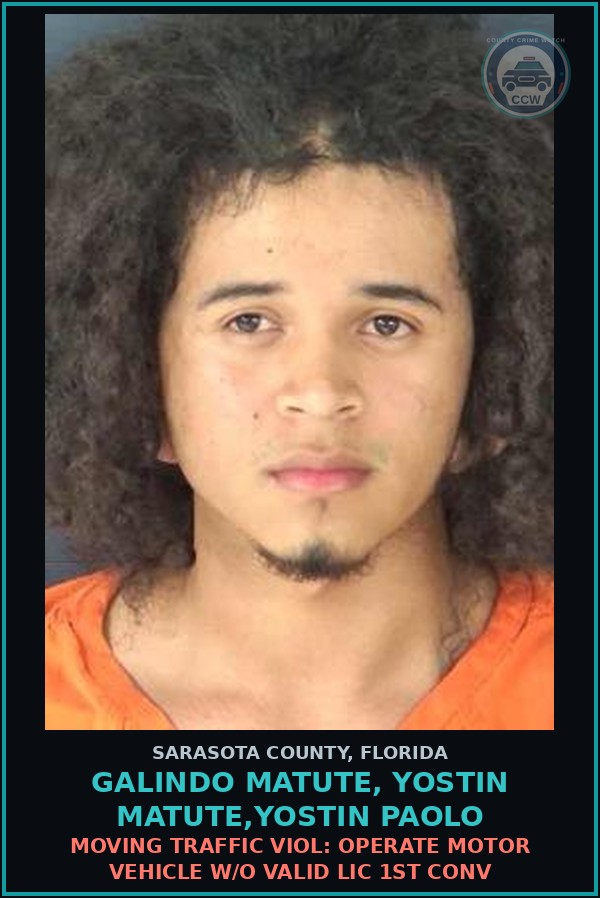 Booking mugshot of GALINDO MATUTE, YOSTIN MATUTE,YOSTIN PAOLO in Sarasota County