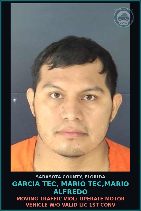 Booking mugshot of GARCIA TEC, MARIO TEC,MARIO ALFREDO in Sarasota County
