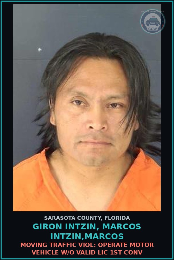 Booking mugshot of GIRON INTZIN, MARCOS INTZIN,MARCOS in Sarasota County