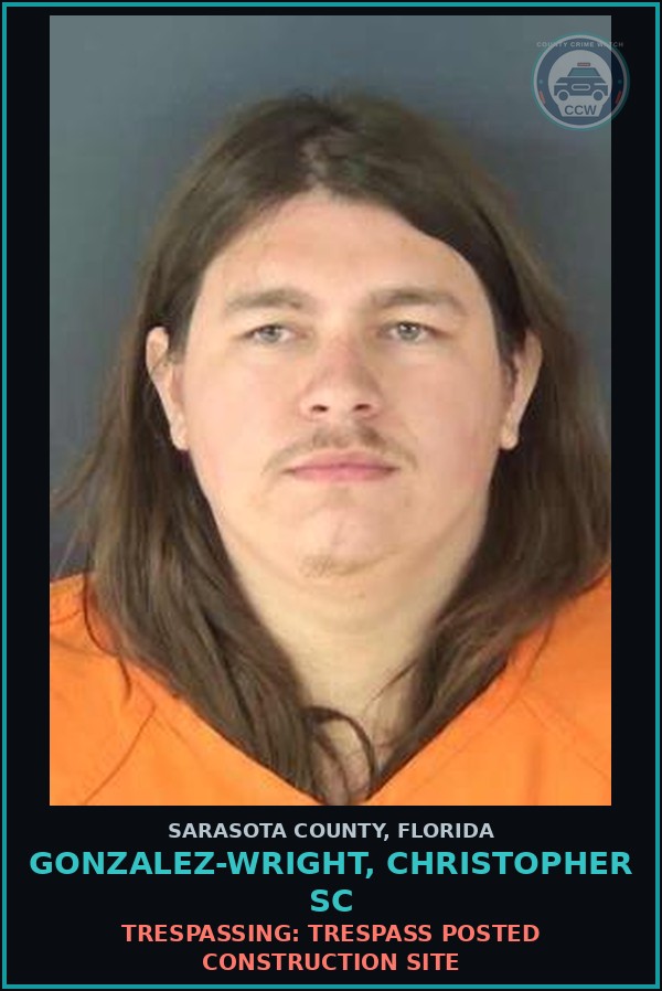 Booking mugshot of GONZALEZ-WRIGHT, CHRISTOPHER SC in Sarasota County