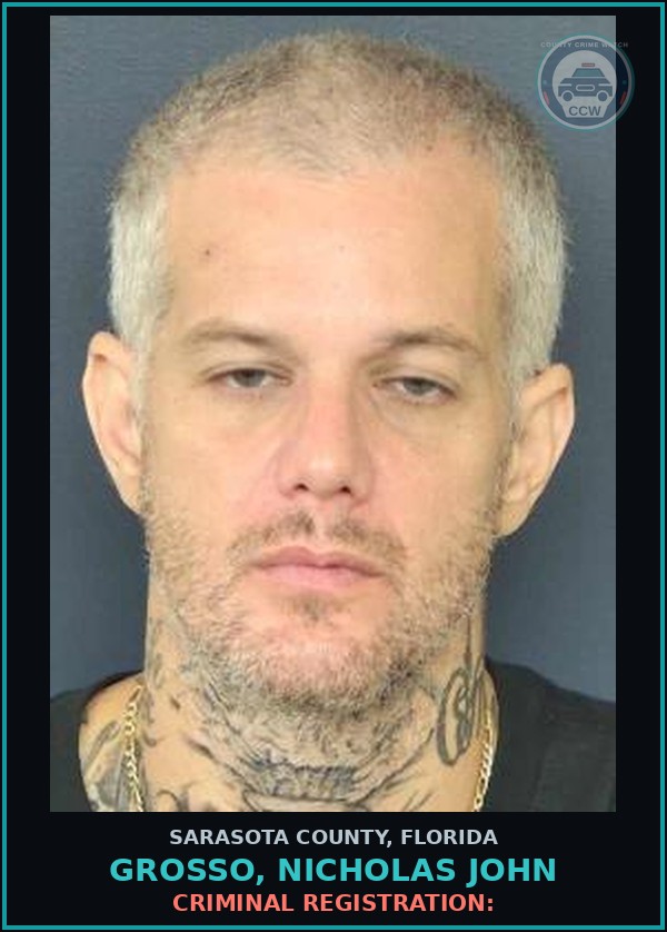 Booking mugshot of GROSSO, NICHOLAS JOHN in Sarasota County