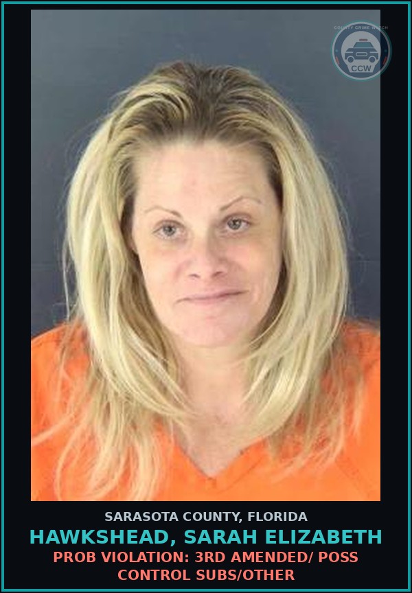 Booking mugshot of HAWKSHEAD, SARAH ELIZABETH in Sarasota County