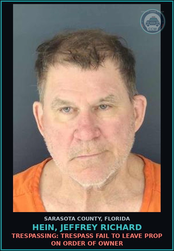 Booking mugshot of HEIN, JEFFREY RICHARD in Sarasota County