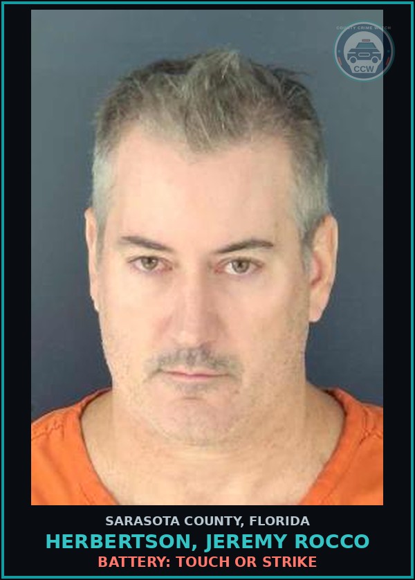 Booking mugshot of HERBERTSON, JEREMY ROCCO in Sarasota County