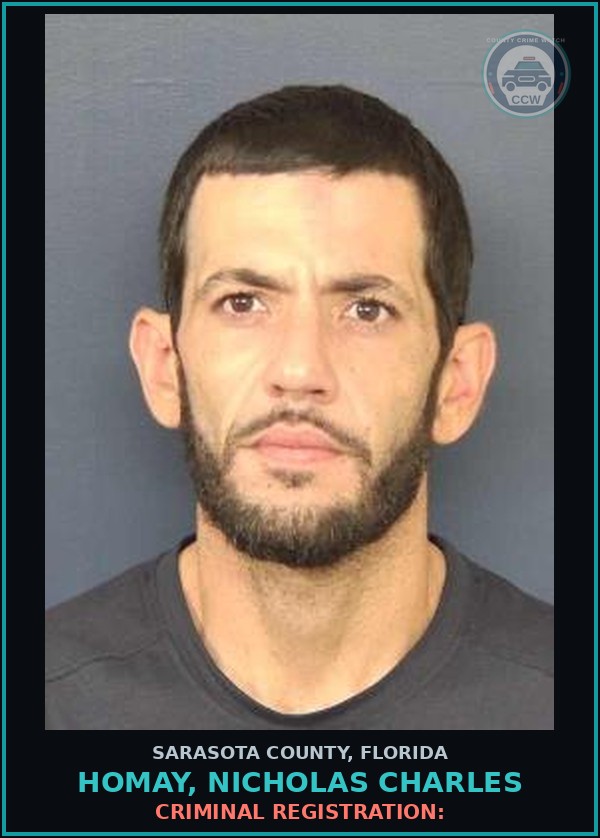 Booking mugshot of HOMAY, NICHOLAS CHARLES in Sarasota County