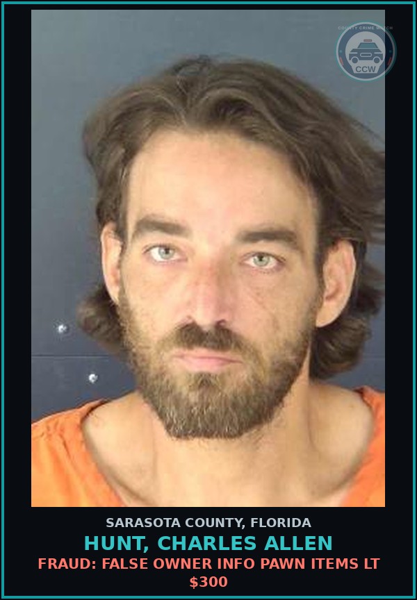 Booking mugshot of HUNT, CHARLES ALLEN in Sarasota County