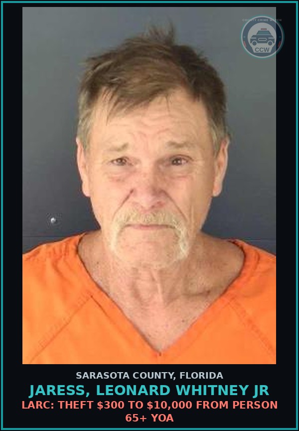 Booking mugshot of JARESS, LEONARD WHITNEY JR in Sarasota County