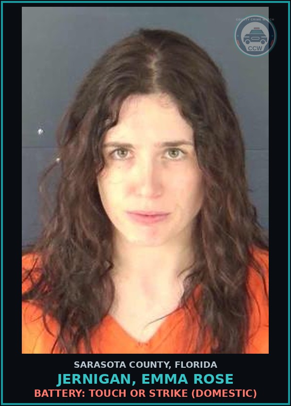 Booking mugshot of JERNIGAN, EMMA ROSE in Sarasota County