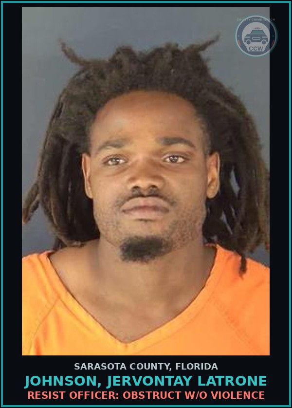 Booking mugshot of JOHNSON, JERVONTAY LATRONE in Sarasota County