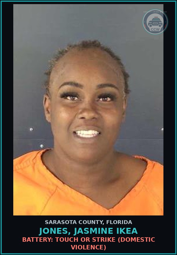 Booking mugshot of JONES, JASMINE IKEA in Sarasota County