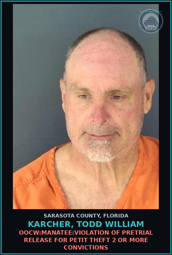 Booking mugshot of KARCHER, TODD WILLIAM in Sarasota County