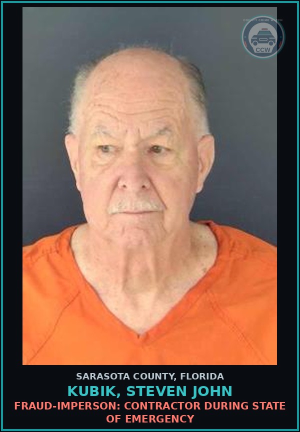 Booking mugshot of KUBIK, STEVEN JOHN in Sarasota County