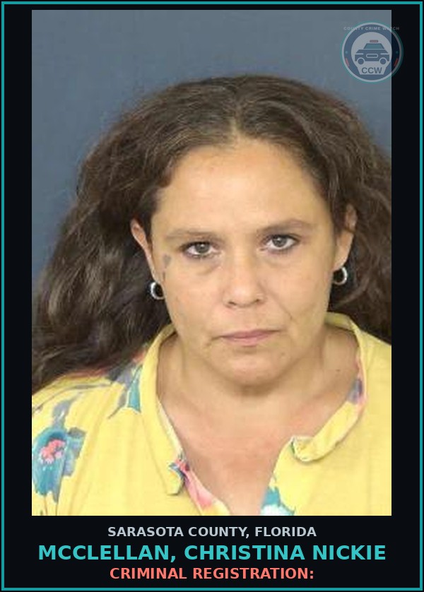 Booking mugshot of MCCLELLAN, CHRISTINA NICKIE in Sarasota County