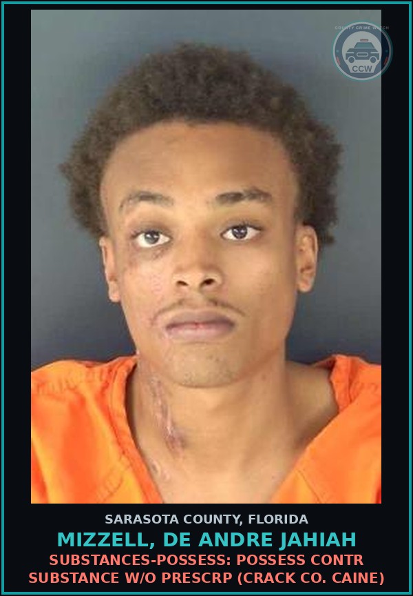 Booking mugshot of MIZZELL, DE ANDRE JAHIAH in Sarasota County